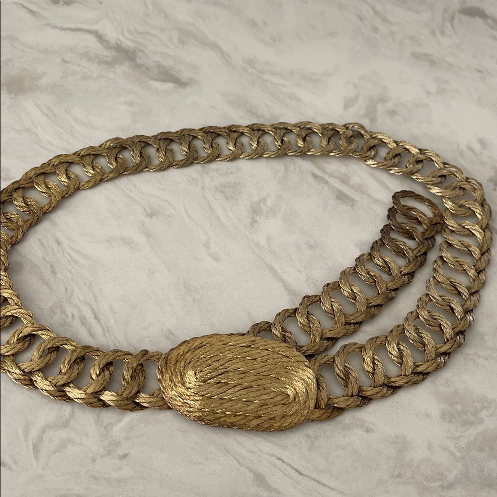 Vintage 50s 60s Braided Wire Metal Rope Chain Link gold tone metallic Belt 34 L - Picture 6 of 17
